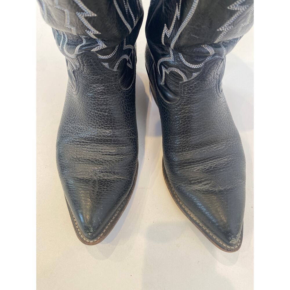 Tony Lama Black w/ White Stitched Cowboy Boots EUC Sz 9 Men’s Leather - Picture 10 of 13